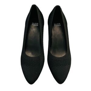Eileen Fisher Kiss Black Weaved Stretch Fabric Pumps